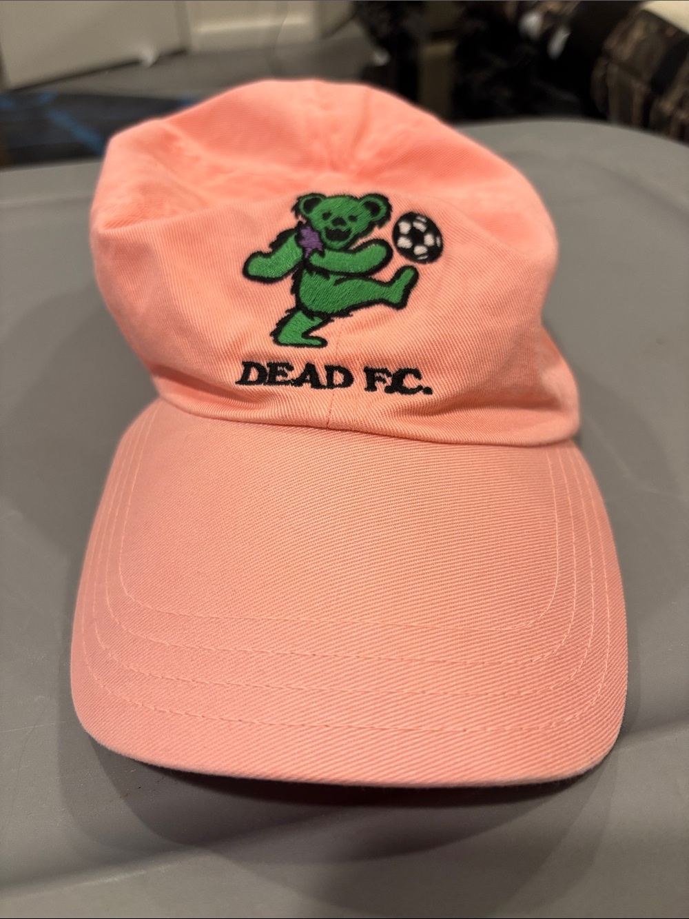 Rowing Blazers Grateful Dead F.C. Pink Dad Hat with Green Bear Soccer Logo